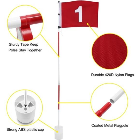 GolfFlagstick 6ft,Portable Five-SectionDesign for Backyard Practice PuttingGreen - Picture 2 of 7